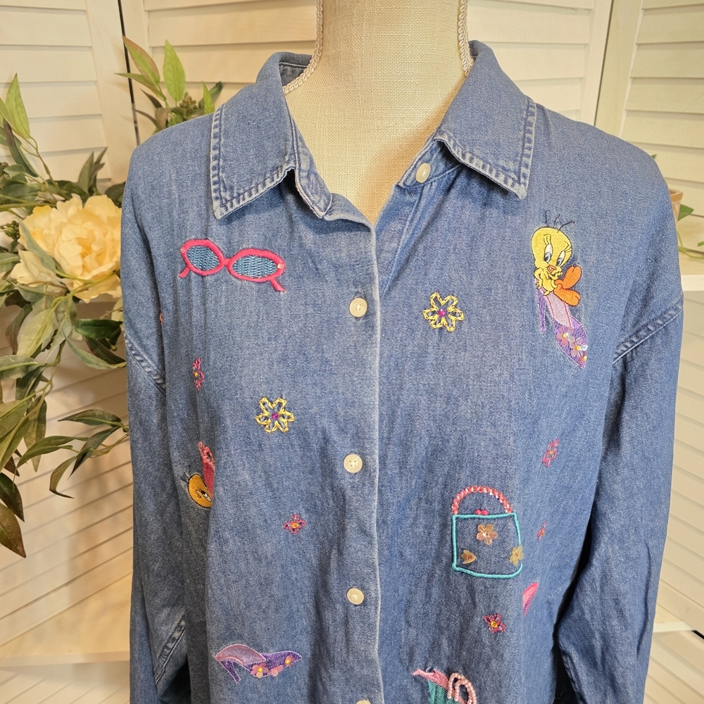 Warner Bros. Studio Store Vintage Denim Shirt 2XL 1385 - Picture 3 of 9